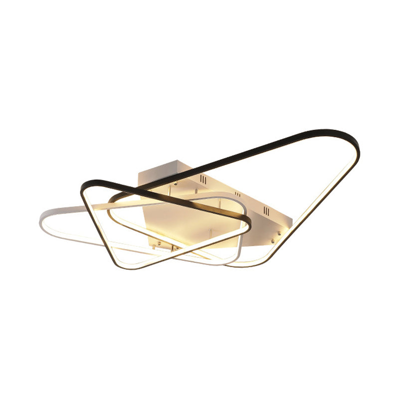 Modern Overlapping Acrylic Ceiling Light - LED Black/White Semi Flush Mount, 33"/42" Width