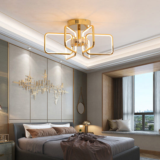 Gold LED Ceiling Light Modernism - Acrylic Semi Mount for Bedroom - 23.5"/31.5" W