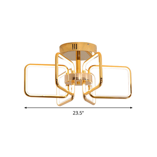 Gold LED Ceiling Light Modernism - Acrylic Semi Mount for Bedroom - 23.5"/31.5" W