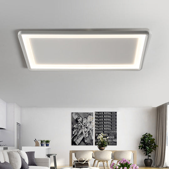 35.5/43 White Rectangle Led Flush Ceiling Light With Frosted Acrylic Shade - Warm/White Remote