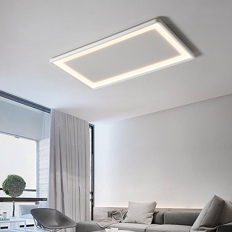 35.5/43 White Rectangle Led Flush Ceiling Light With Frosted Acrylic Shade - Warm/White Remote