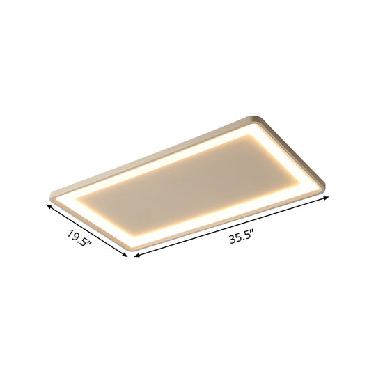 35.5/43 White Rectangle Led Flush Ceiling Light With Frosted Acrylic Shade - Warm/White Remote