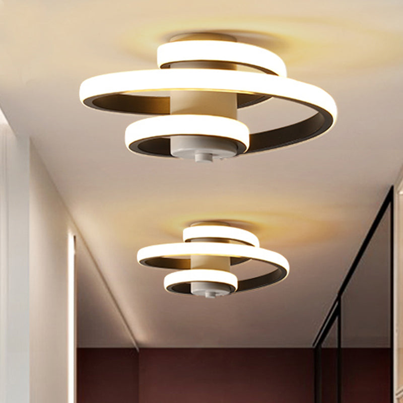 Contemporary Spiral Acrylic LED Ceiling Lamp with Warm/White/3-Color Light - White/Black Flush Mount