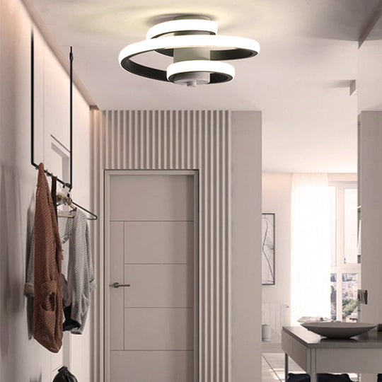 Contemporary Spiral Acrylic LED Ceiling Lamp with Warm/White/3-Color Light - White/Black Flush Mount