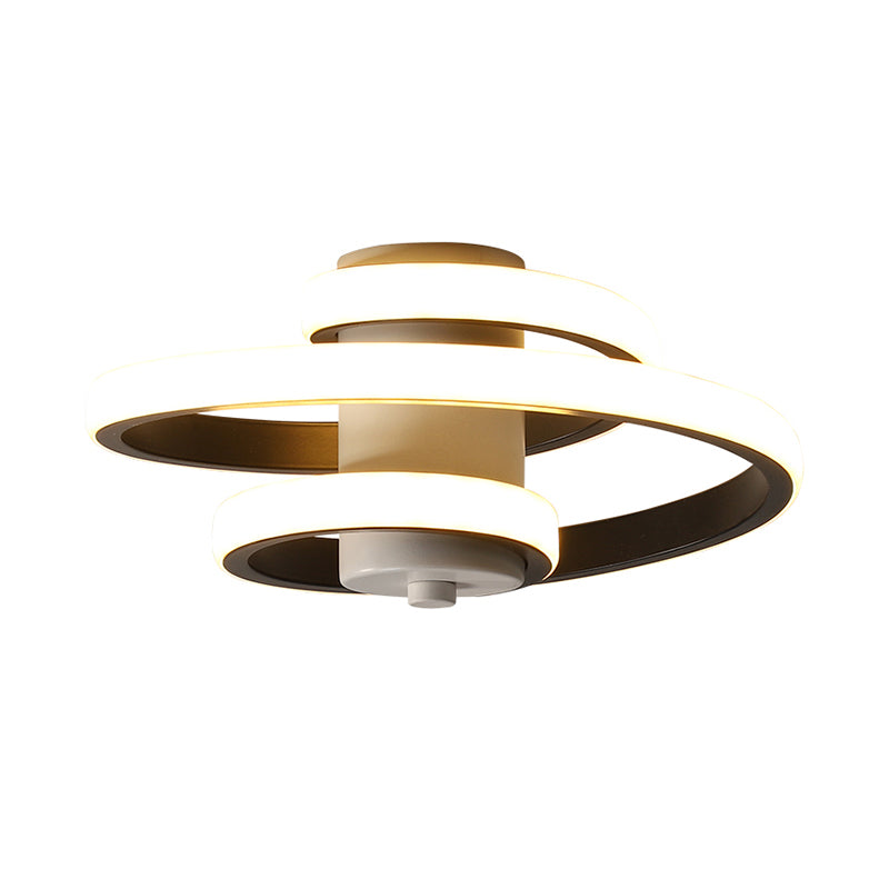 Contemporary Spiral Acrylic LED Ceiling Lamp with Warm/White/3-Color Light - White/Black Flush Mount