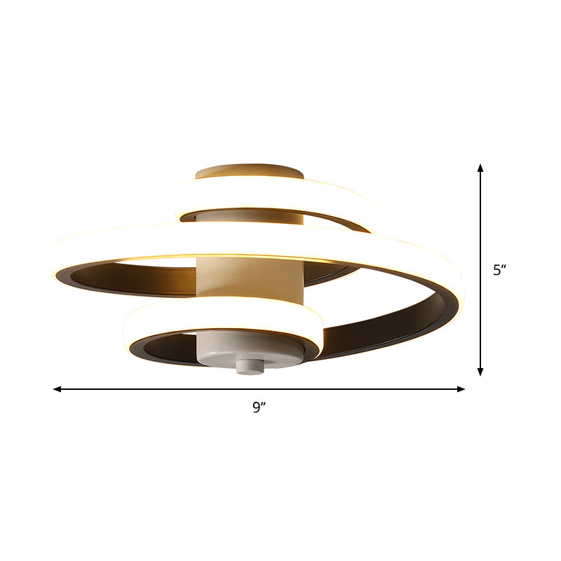 Contemporary Spiral Acrylic LED Ceiling Lamp with Warm/White/3-Color Light - White/Black Flush Mount