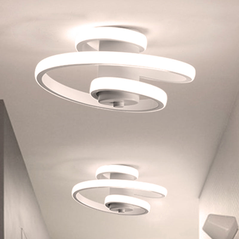 Contemporary Spiral Acrylic LED Ceiling Lamp with Warm/White/3-Color Light - White/Black Flush Mount