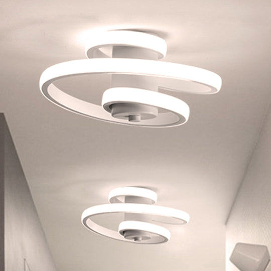 Contemporary Spiral Acrylic LED Ceiling Lamp with Warm/White/3-Color Light - White/Black Flush Mount