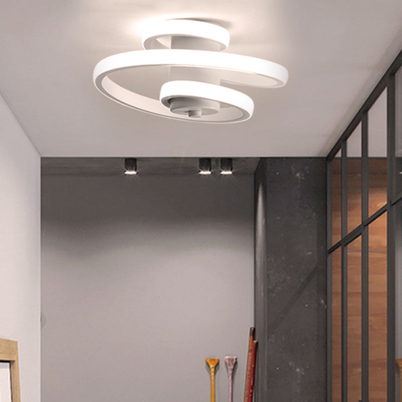 Contemporary Spiral Acrylic LED Ceiling Lamp with Warm/White/3-Color Light - White/Black Flush Mount