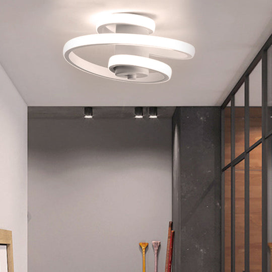 Contemporary Spiral Acrylic LED Ceiling Lamp with Warm/White/3-Color Light - White/Black Flush Mount