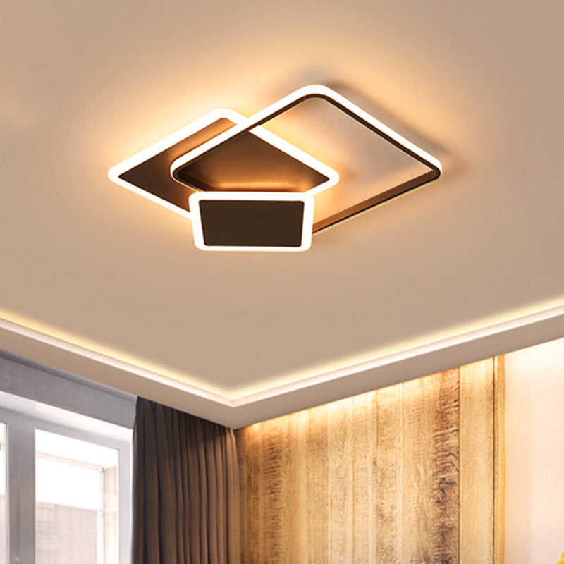 Slim Square Flush LED Coffee Lamp - Modern, 19"/21.5" Wide, Acrylic Ceiling Mount Light