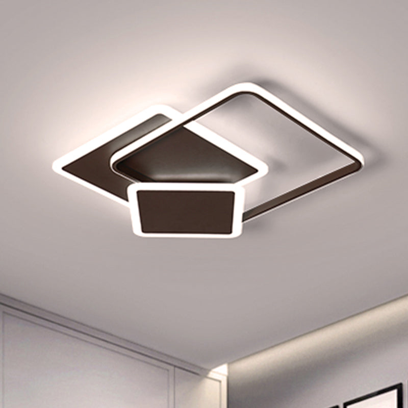 Slim Square Flush LED Coffee Lamp - Modern, 19"/21.5" Wide, Acrylic Ceiling Mount Light