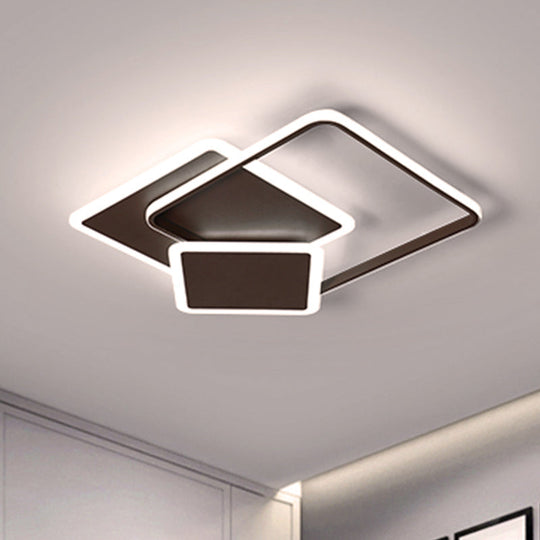 Slim Square Flush Led Coffee Lamp - Modern 19/21.5 Wide Acrylic Ceiling Mount Light