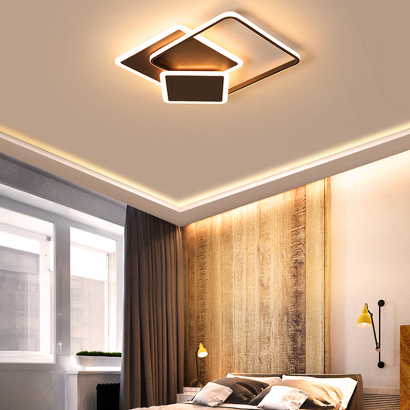 Slim Square Flush LED Coffee Lamp - Modern, 19"/21.5" Wide, Acrylic Ceiling Mount Light