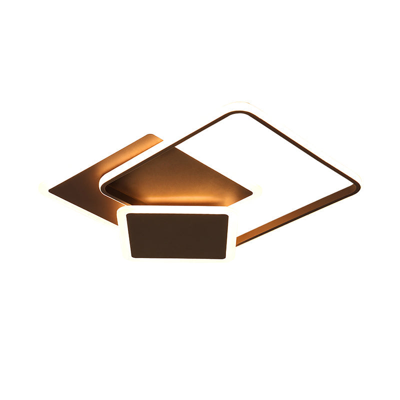 Slim Square Flush LED Coffee Lamp - Modern, 19"/21.5" Wide, Acrylic Ceiling Mount Light