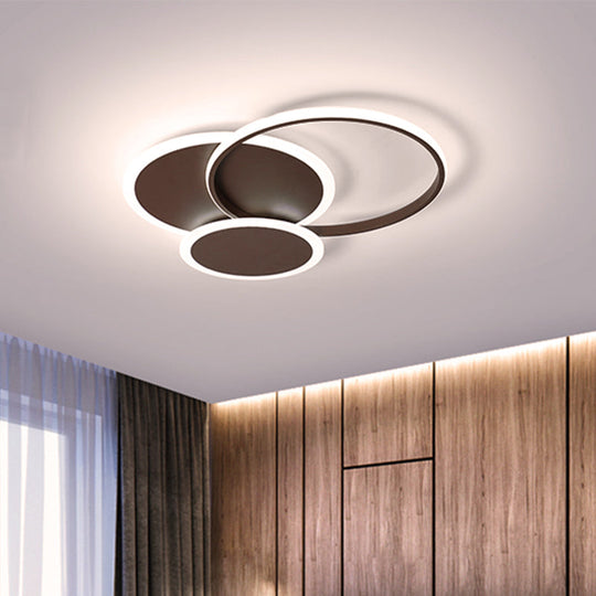 Modern LED Bedroom Ceiling Light in Coffee - 3 Round Ultra-Thin Acrylic Flushmount - 19.5"/22.5" W