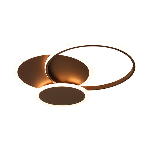 Modern LED Bedroom Ceiling Light in Coffee - 3 Round Ultra-Thin Acrylic Flushmount - 19.5"/22.5" W