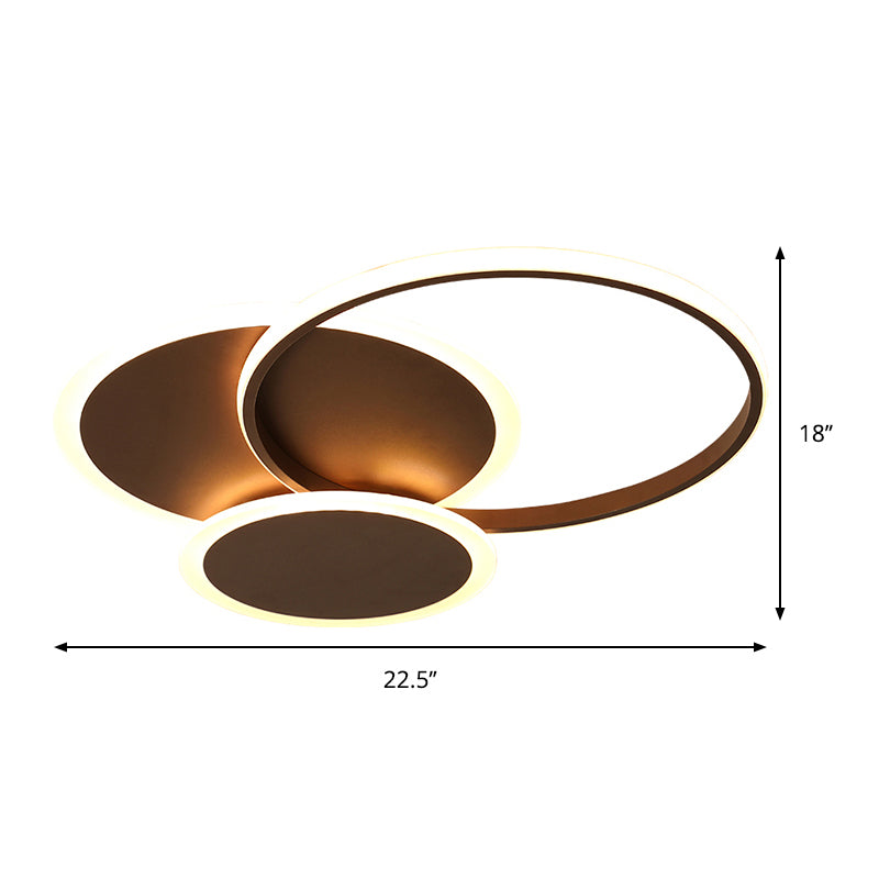 Modern LED Bedroom Ceiling Light in Coffee - 3 Round Ultra-Thin Acrylic Flushmount - 19.5"/22.5" W