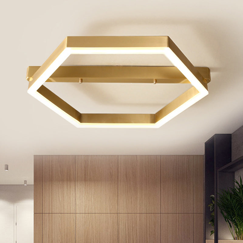 Gold LED Hexagon Flush Mount Light for Bedroom Ceiling