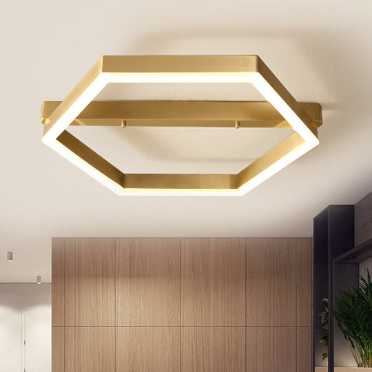 Gold LED Hexagon Flush Mount Light for Bedroom Ceiling