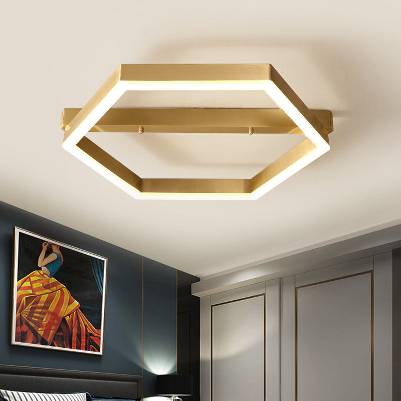 Gold LED Hexagon Flush Mount Light for Bedroom Ceiling