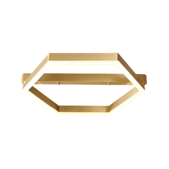 Gold LED Hexagon Flush Mount Light for Bedroom Ceiling