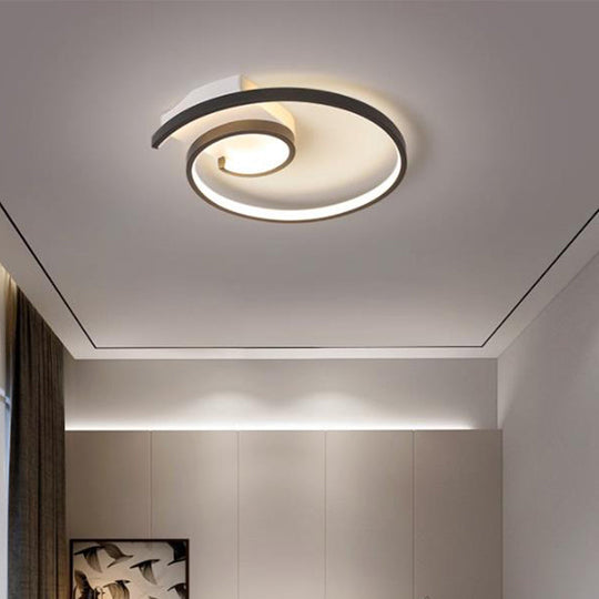 Ultra-Slim Curled Metal LED Flush Mount Ceiling Light - 16.5"/20.5" Width, Modern Style Black/White Lamp with Warm/White Light Options