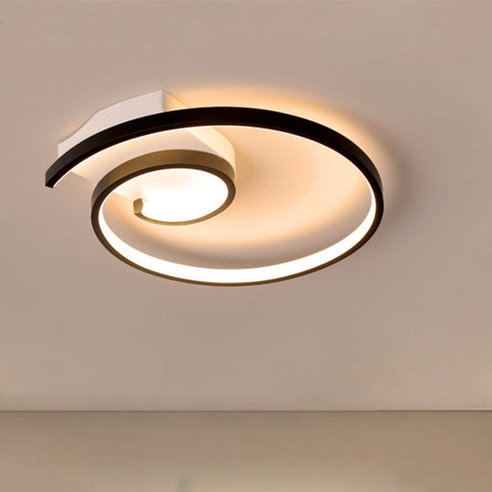 Ultra-Slim Curled Metal LED Flush Mount Ceiling Light - 16.5"/20.5" Width, Modern Style Black/White Lamp with Warm/White Light Options