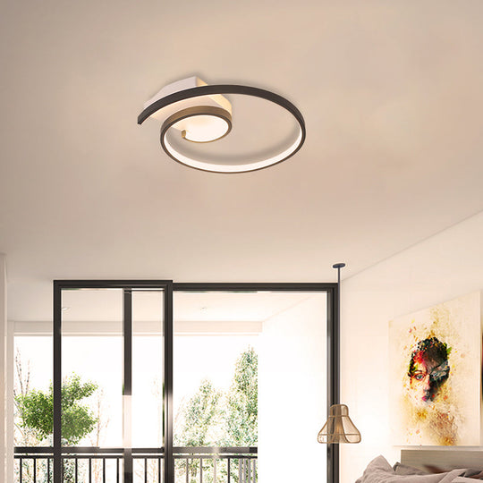 Ultra-Slim Curled Metal LED Flush Mount Ceiling Light - 16.5"/20.5" Width, Modern Style Black/White Lamp with Warm/White Light Options