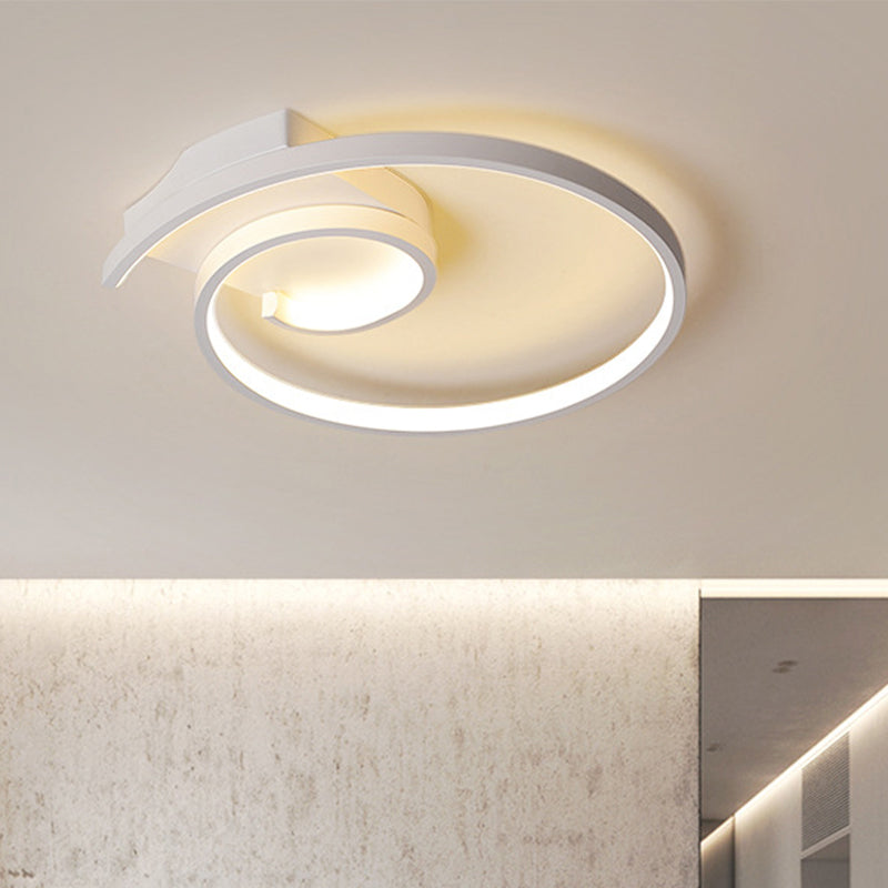 Ultra-Slim Curled Metal Led Flush Mount Ceiling Light - 16.5/20.5 Width Modern Style Black/White