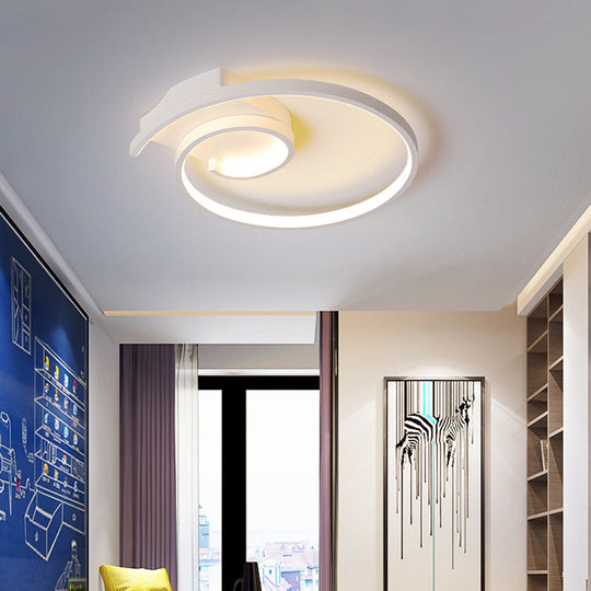 Ultra-Slim Curled Metal Led Flush Mount Ceiling Light - 16.5/20.5 Width Modern Style Black/White