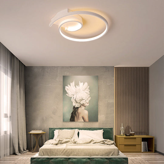 Ultra-Slim Curled Metal LED Flush Mount Ceiling Light - 16.5"/20.5" Width, Modern Style Black/White Lamp with Warm/White Light Options