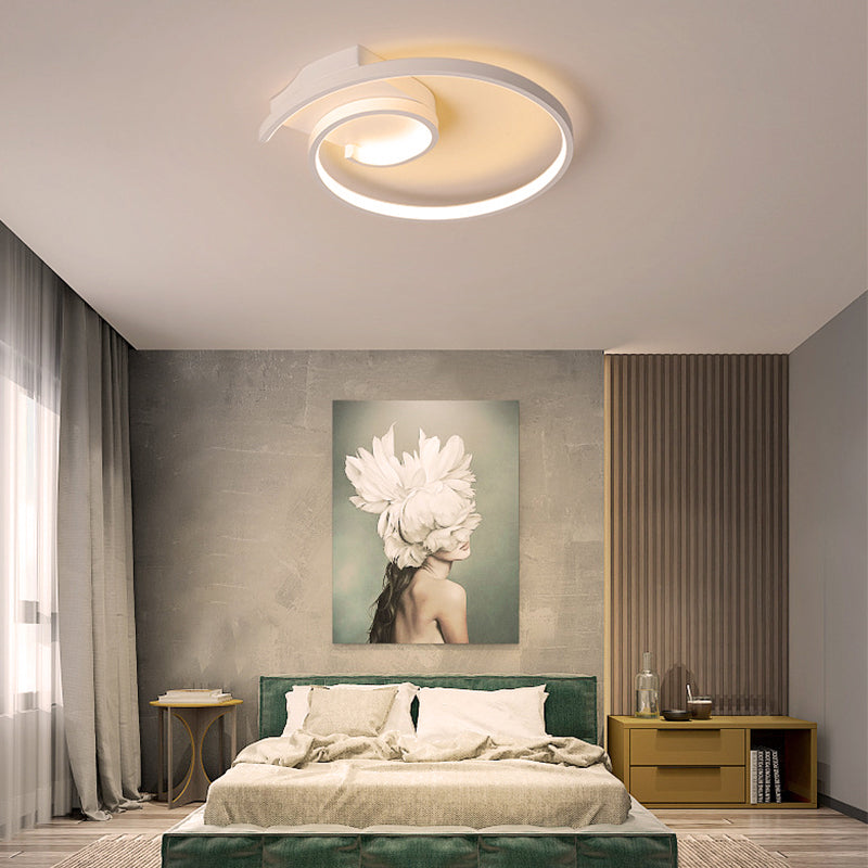 Ultra-Slim Curled Metal Led Flush Mount Ceiling Light - 16.5/20.5 Width Modern Style Black/White