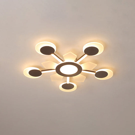 25"/31.5" W Coffee Floral Flush LED Ceiling Light - Modernist Acrylic Flushmount, Super Thin Design (Warm/White Light)