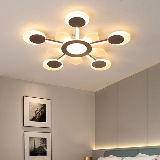 25"/31.5" W Coffee Floral Flush LED Ceiling Light - Modernist Acrylic Flushmount, Super Thin Design (Warm/White Light)