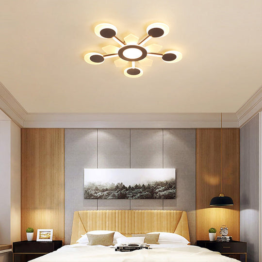 25"/31.5" W Coffee Floral Flush LED Ceiling Light - Modernist Acrylic Flushmount, Super Thin Design (Warm/White Light)