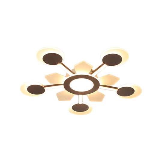 25"/31.5" W Coffee Floral Flush LED Ceiling Light - Modernist Acrylic Flushmount, Super Thin Design (Warm/White Light)