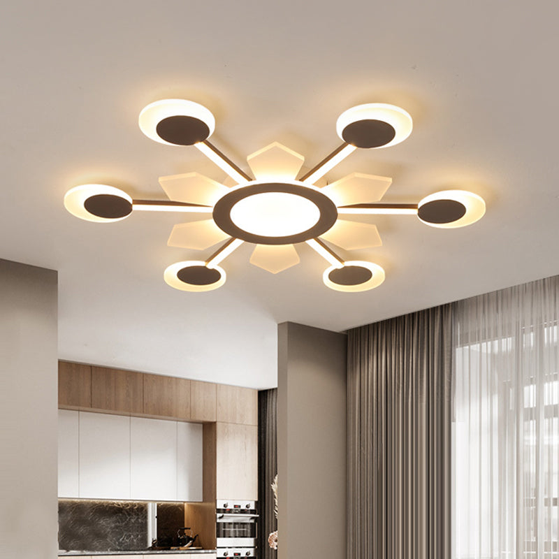 25"/31.5" W Coffee Floral Flush LED Ceiling Light - Modernist Acrylic Flushmount, Super Thin Design (Warm/White Light)