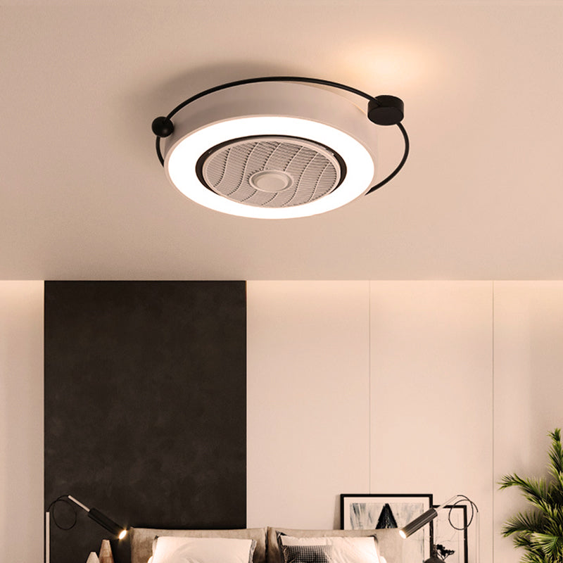 Nordic Style Led Drum Ceiling Light With Fan Grille Decoration And Three Gear Settings White