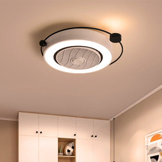 Nordic Style LED Drum Ceiling Light with Fan Grille Decoration and Three Gear Settings