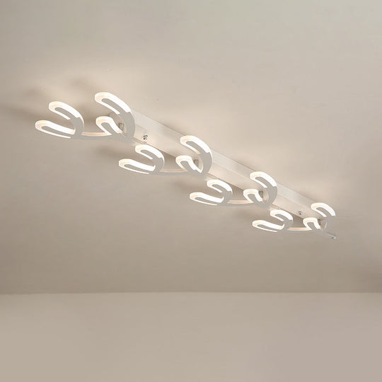 White Acrylic Led Coral Flush Mount Lamp - Minimalist 4/5-Head Ceiling Lighting For Living Room In