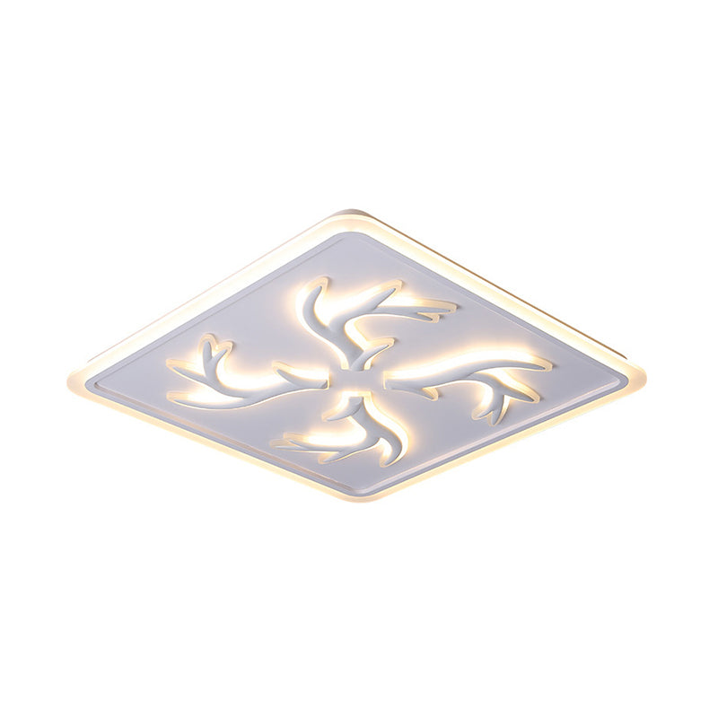 White Led Ceiling Lamp With Antler Element Square Design And Stepless Dimming - Modern Flush