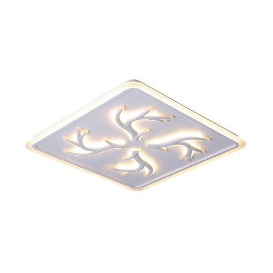 White Led Ceiling Lamp With Antler Element Square Design And Stepless Dimming - Modern Flush