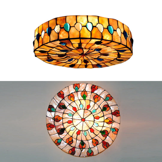 Semi Flush Stained Glass Ceiling Light Fixture with Tiffany Style Jewel Decoration