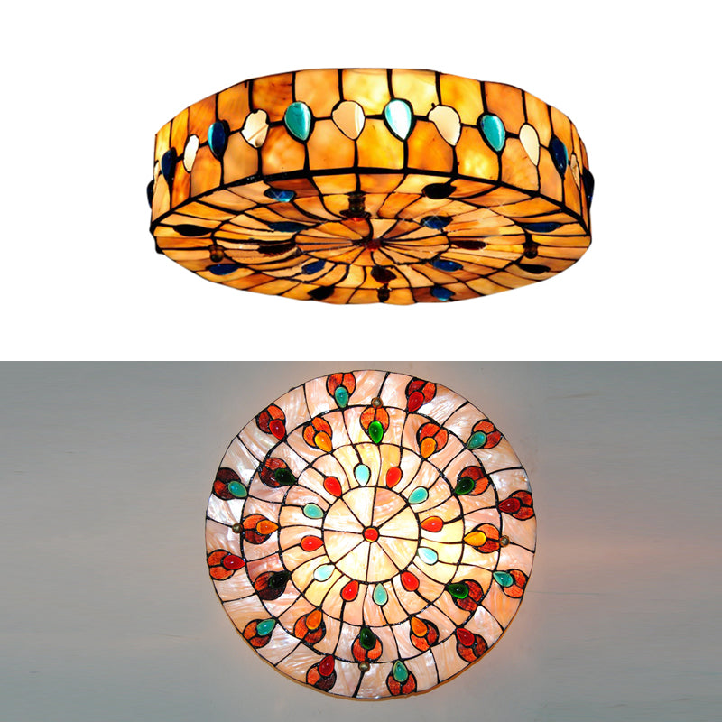 Semi Flush Stained Glass Ceiling Light Fixture With Tiffany Style Jewel Decoration