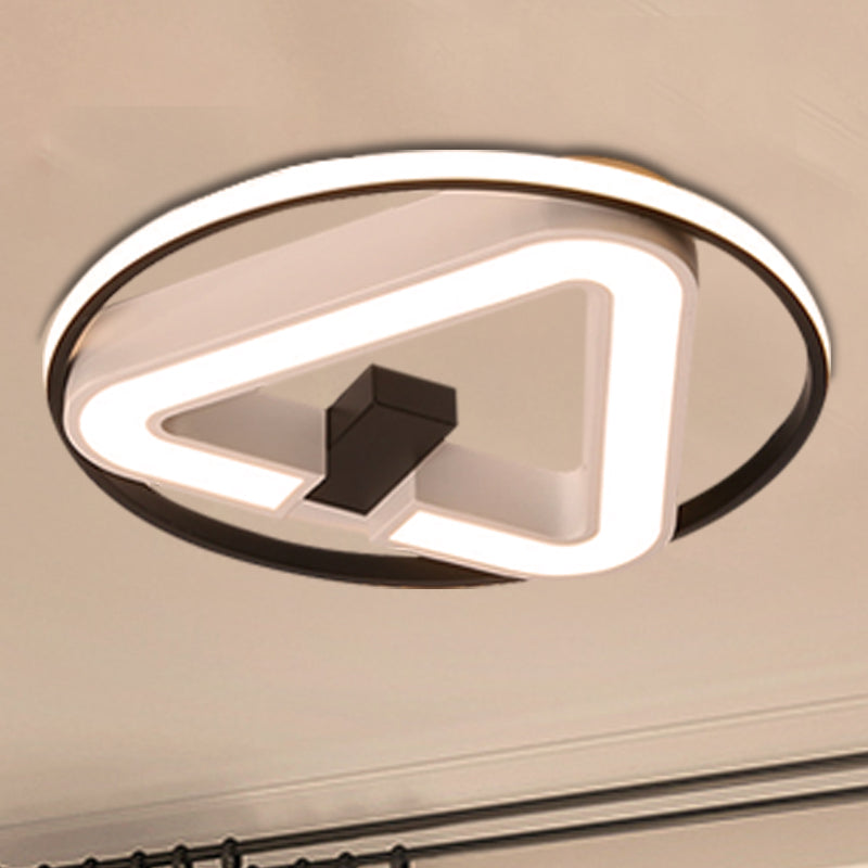 19"/22" Triangle Bedroom Ceiling Lamp Acrylic LED Flush Mount Light Fixture in Black/White