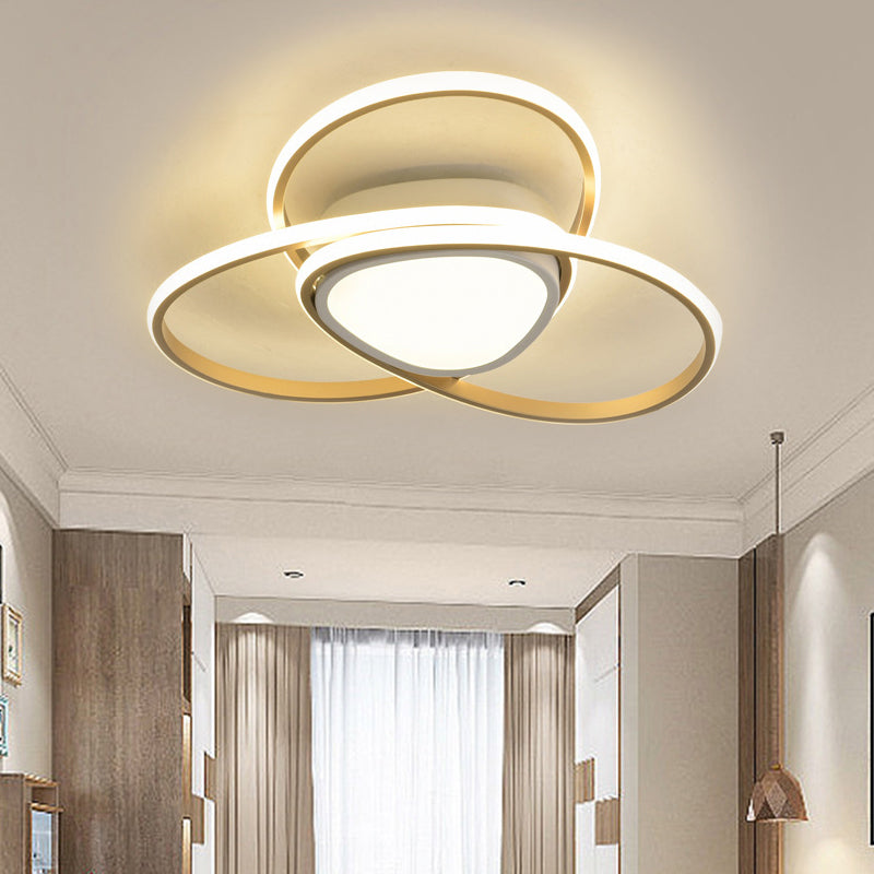 18"/21.5" Contemporary LED Gold Finish Flush Mount Lamp - Acrylic Ceiling Light with 3-Loop Design, Warm/White Light, Stepless Dimming & Remote Control