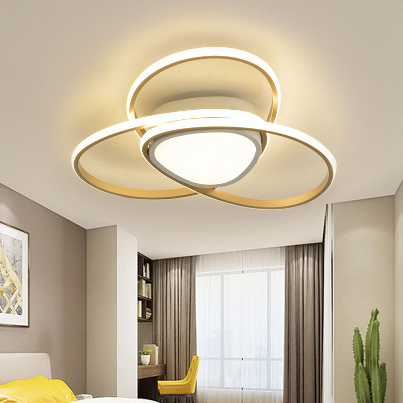 18"/21.5" Contemporary LED Gold Finish Flush Mount Lamp - Acrylic Ceiling Light with 3-Loop Design, Warm/White Light, Stepless Dimming & Remote Control