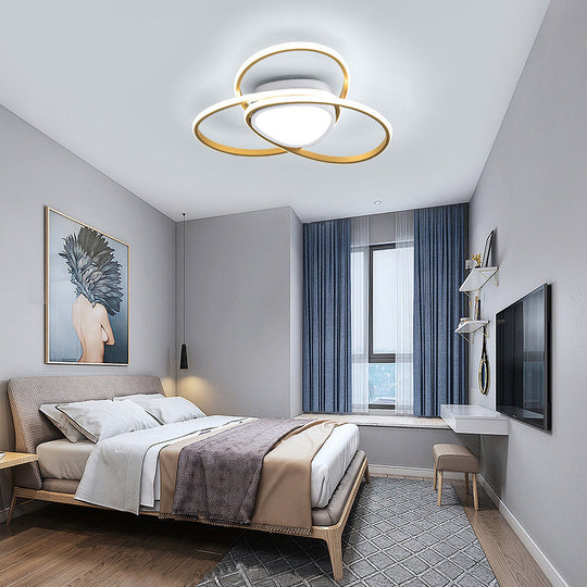 18"/21.5" Contemporary LED Gold Finish Flush Mount Lamp - Acrylic Ceiling Light with 3-Loop Design, Warm/White Light, Stepless Dimming & Remote Control