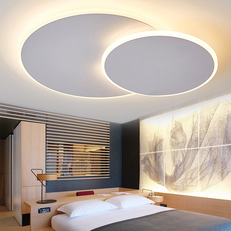 Minimalist Round Acrylic LED Flush Mount Ceiling Light - 16"/19.5" Width in White/Coffee Finish, Warm/White Light Options